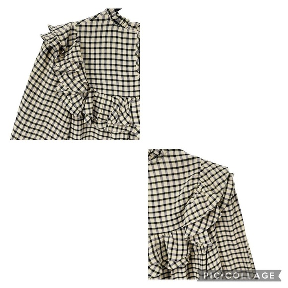 Urban Revivo Check Print Frill Detail Blouse - Sz 2 - Picture 12 of 15